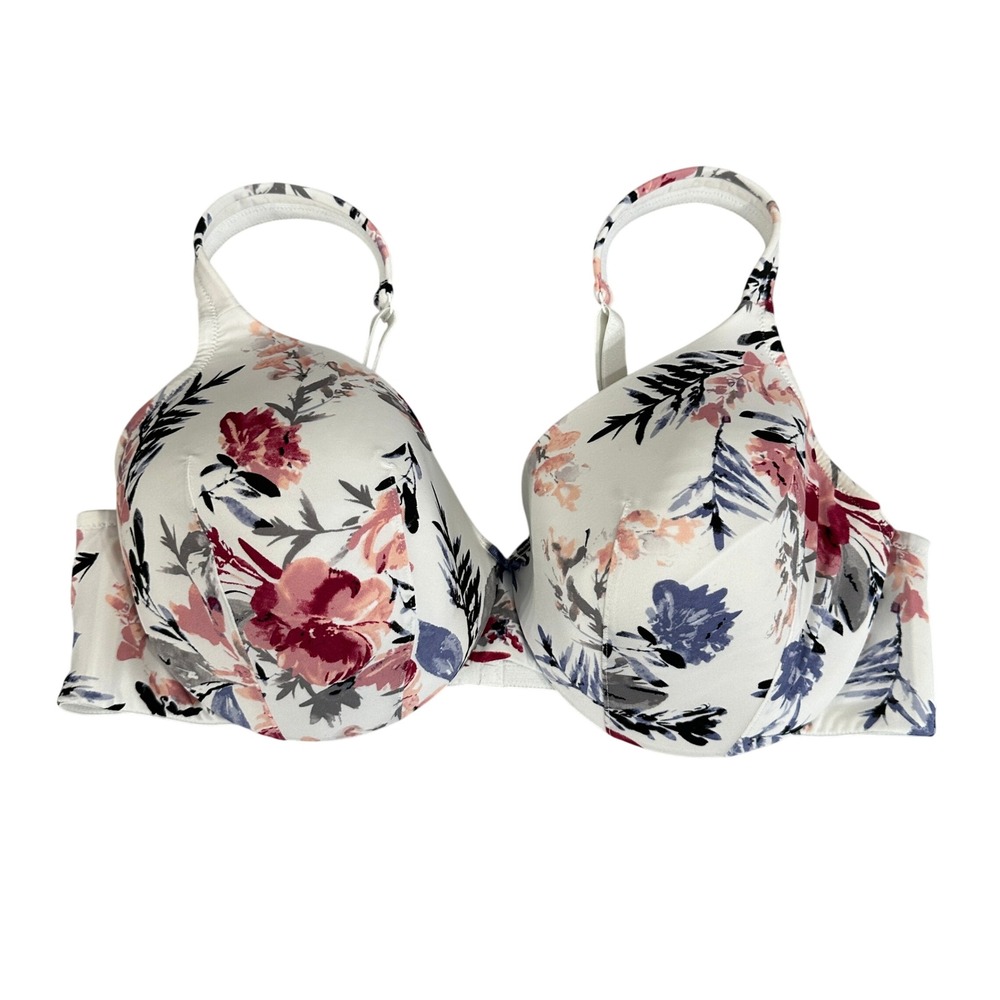 Cacique Floral Lightly Lined Full Coverage Underwire Bra 44C White Pink Blue